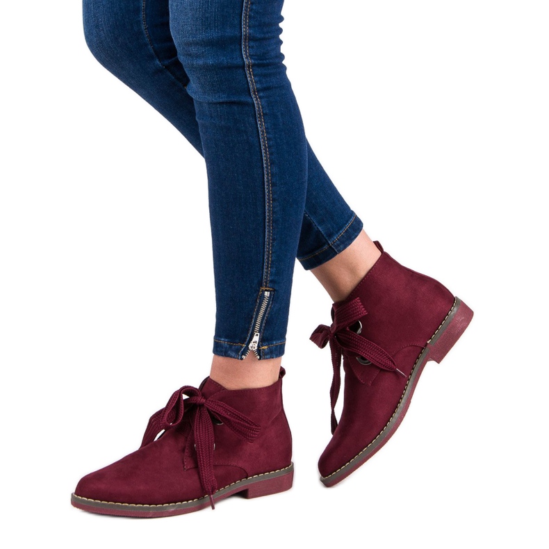 Super Mode Velúr fűzős csizma piros 2