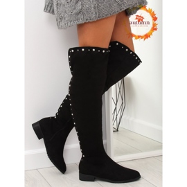 Térdig érő csizma gyöngyökkel, fekete 688-5 fekete 1