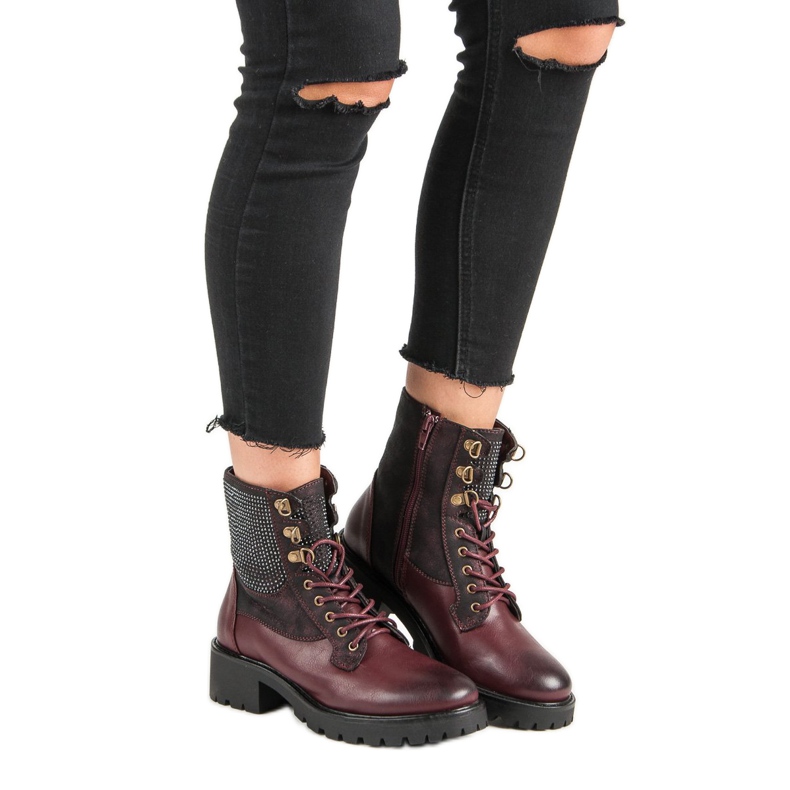 Ideal Shoes Fűzött munkások a platformon sokszínű piros 1