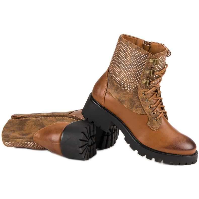 Ideal Shoes Fűzött munkások a platformon barna 1