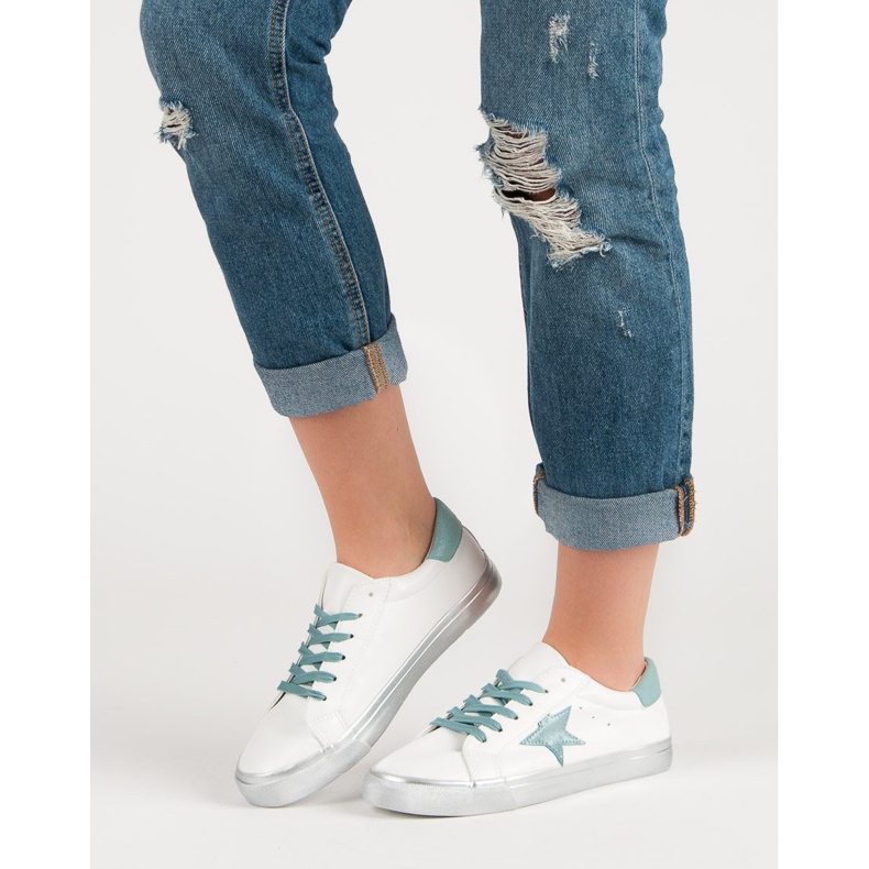 Stílusos alacsony cipők fehér kék 2