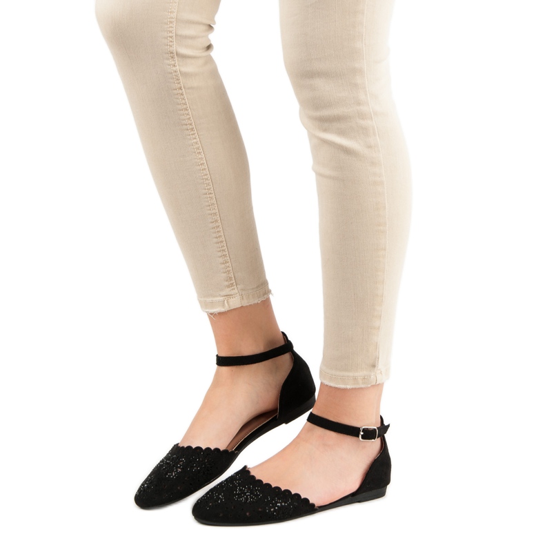 Laura Mode Áttört balerinák kristályokkal fekete 2