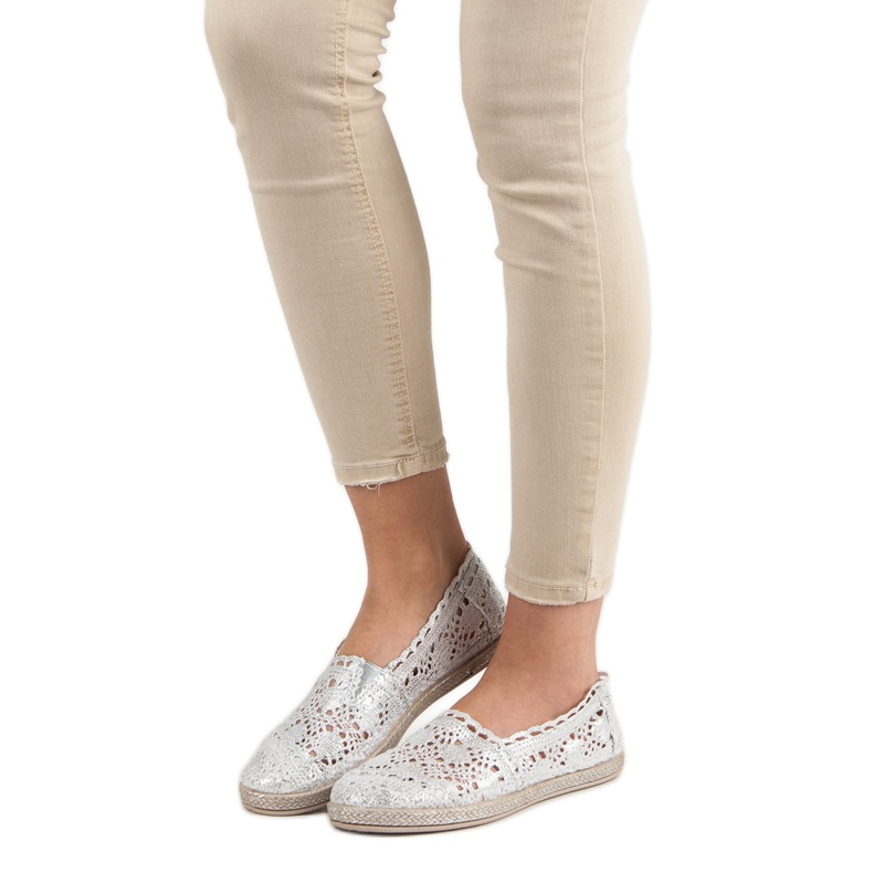 Sweet Shoes Ezüst csipke espadrillák szürke 1
