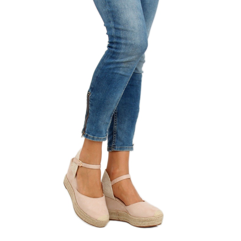 Espadrilles ékeken bézs és rózsaszín T331P Bézs 2