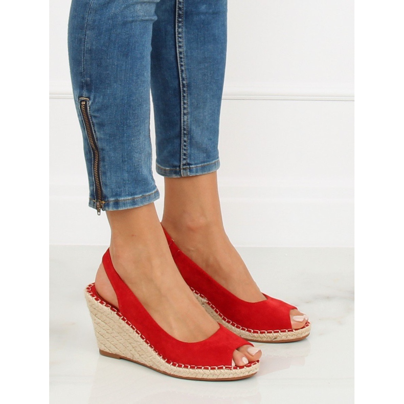 Piros espadrillák ékeken piros YY29P Piros 2