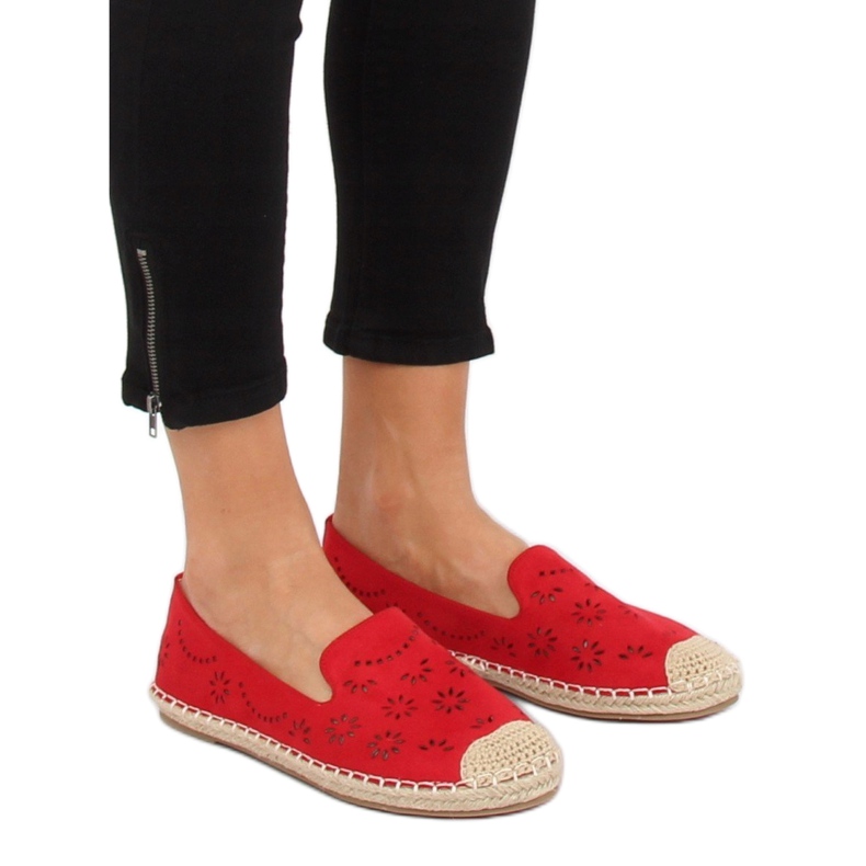 Espadrilles, piros áttört 9023 Red 1