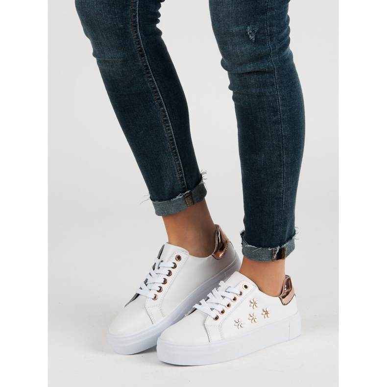 Filippo Bőr sportcipő virágokkal fehér 1