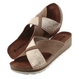 KOMFORT INBLU GX006 barna / arany papucs bézs aranysárga 5