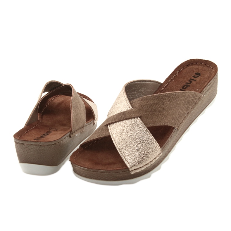 KOMFORT INBLU GX006 barna / arany papucs bézs aranysárga 4