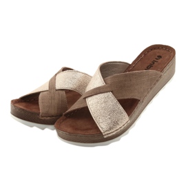 KOMFORT INBLU GX006 barna / arany papucs bézs aranysárga 3