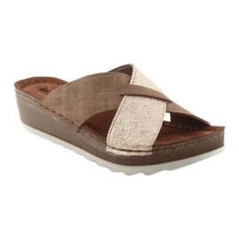 KOMFORT INBLU GX006 barna / arany papucs bézs aranysárga 1