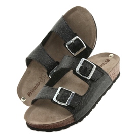 Fekete Inblu NM013 női fekete papucs ezüst részecskékkel 5