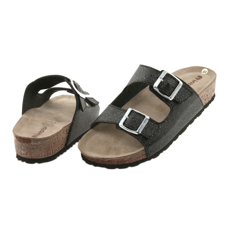 Fekete Inblu NM013 női fekete papucs ezüst részecskékkel 4