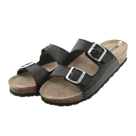 Fekete Inblu NM013 női fekete papucs ezüst részecskékkel 3