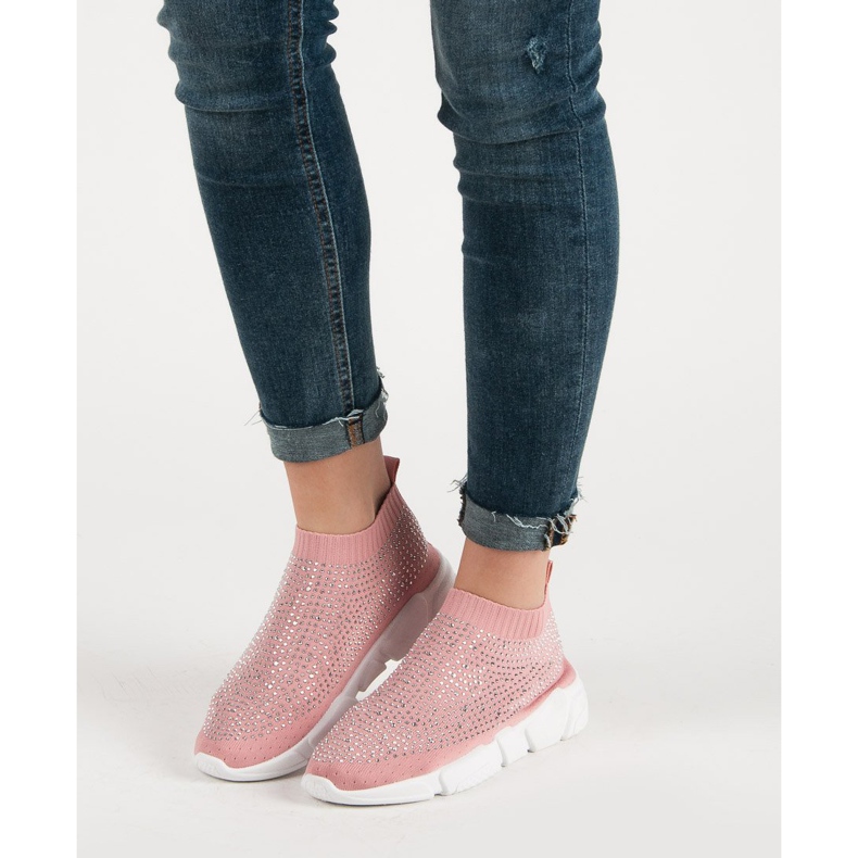 Textil sportcipő kristályokkal rózsaszín 1