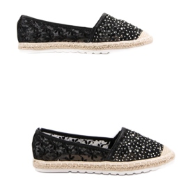 Ideal Shoes Espadrilles kristályokkal fekete 2