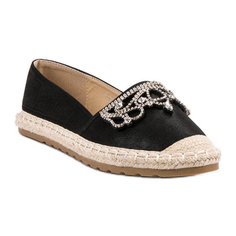 Ideal Shoes Fekete espadrillák díszekkel 1