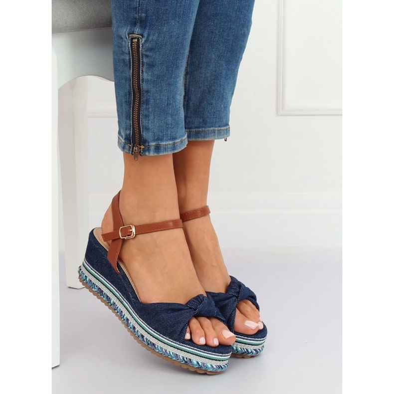 Szandál ék sarkú sötétkék B165 Navy 2