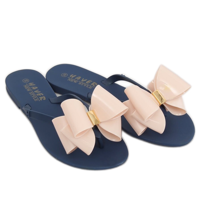 Papucsok meliski sötétkék-bézs KM104 NAVY / D.BEIGE barna 2