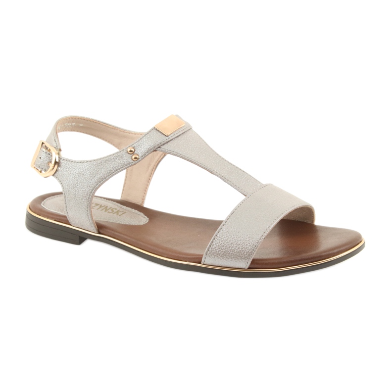 M.Daszyński Szandál lapos sarok Daszyński 1583 gyöngy bézs barna szürke 1