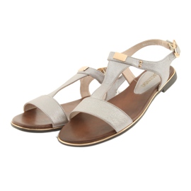 M.Daszyński Szandál lapos sarok Daszyński 1583 gyöngy bézs barna szürke 3