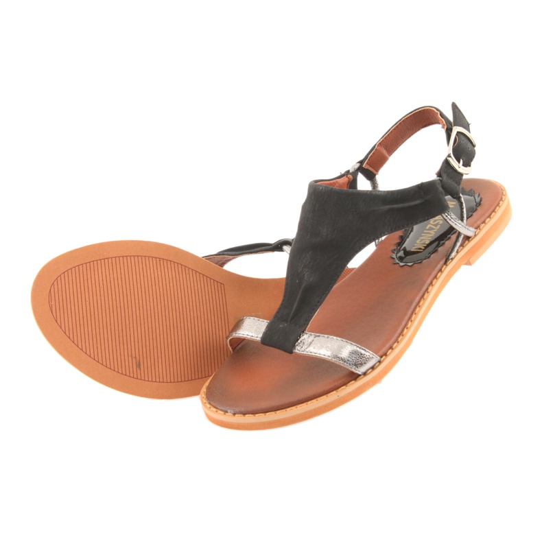 M.Daszyński Szandál lapos sarok Daszyński ezüst-fekete szürke 4