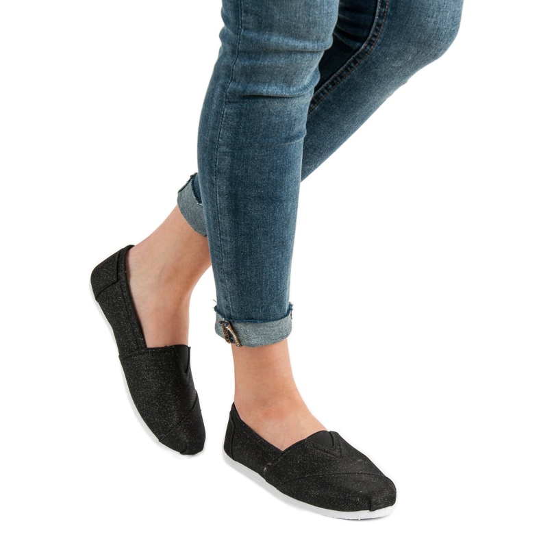 SHELOVET Glitter Slip On cipők fekete 2