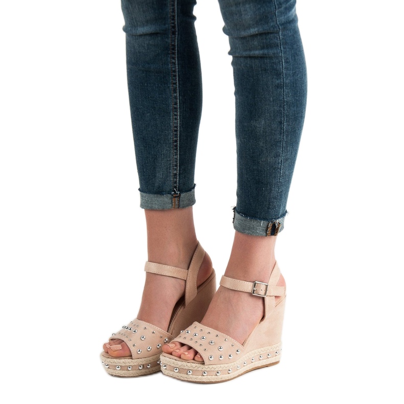 SHELOVET Szandál Strasszokkal barna 2