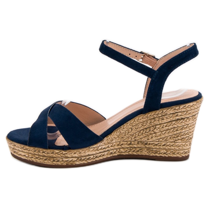 Best Shoes Navy Blue Sandals On Wedge kék 2
