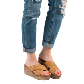 SHELOVET Camel Wedge szandál barna 2