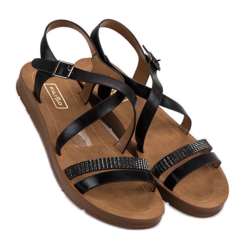 Filippo Fekete szandál kristályokkal 2