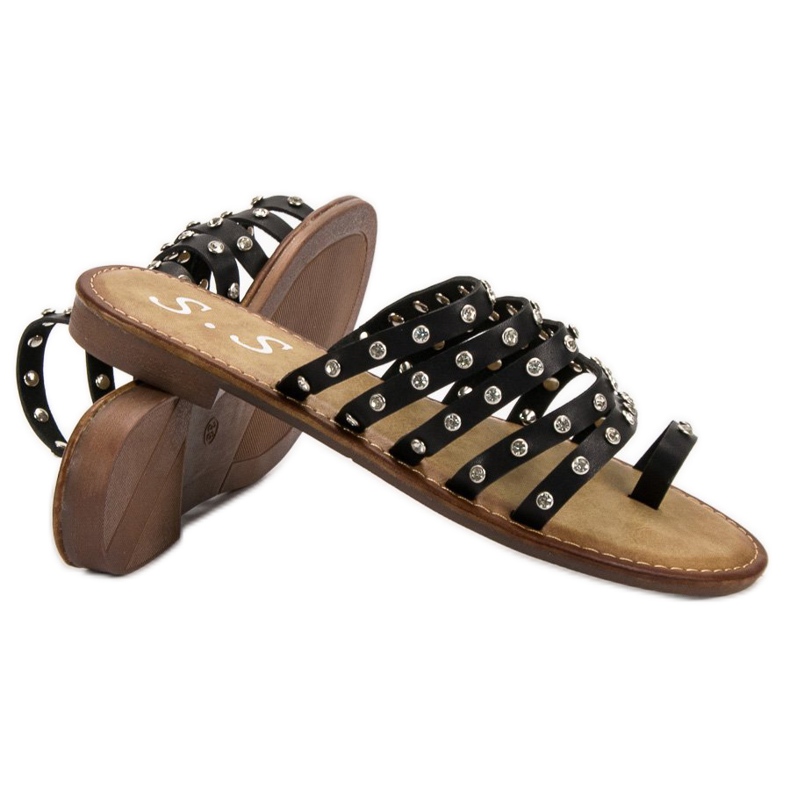 SHELOVET Papucs strasszokkal fekete 1