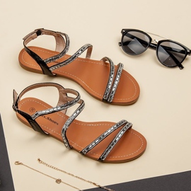 L. Lux. Shoes Lapos szandál köbös cirkóniummal fekete 2