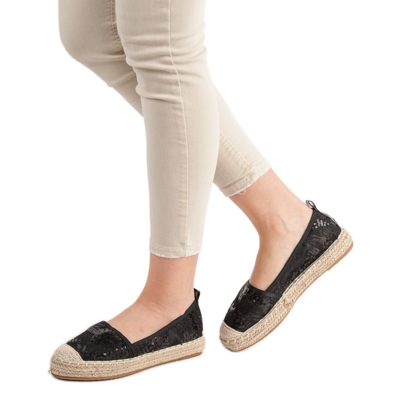 SHELOVET Csipke Espadrilles fekete 2