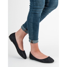 SHELOVET Csipke balerinák csillogással fekete 2