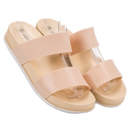 Laura Mode Bézs gumi papucs 1