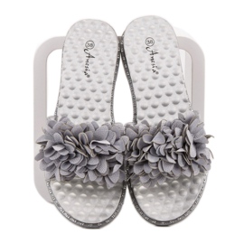 Anesia Paris Gumi papucs virágokkal szürke 1