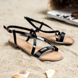 Anesia Paris Lakkozott lapos szandál fekete 1