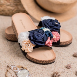 SHELOVET Velúr papucs virágokkal fekete 1