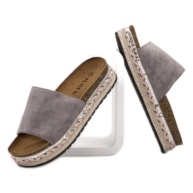 Jumex Díszített papucs a platformon szürke 1