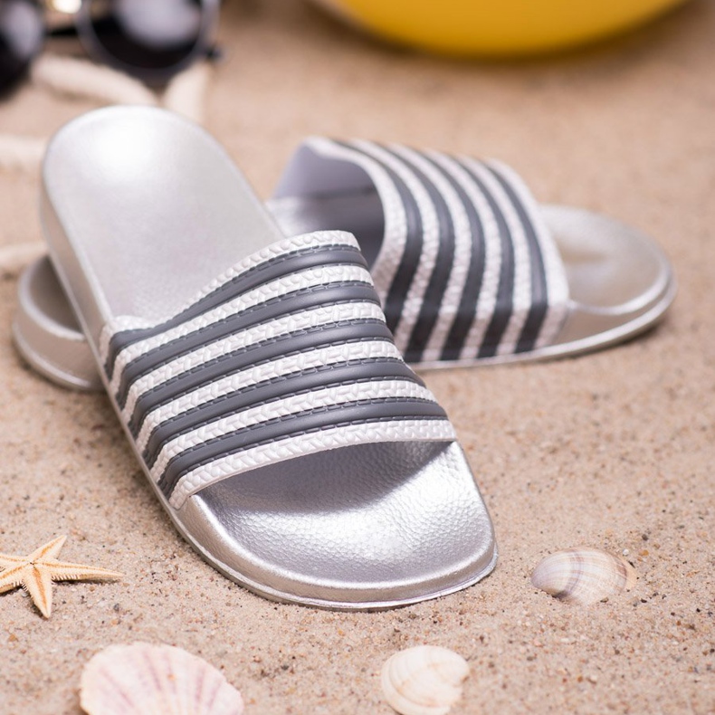 SHELOVET Sportos csíkos papucs szürke 2