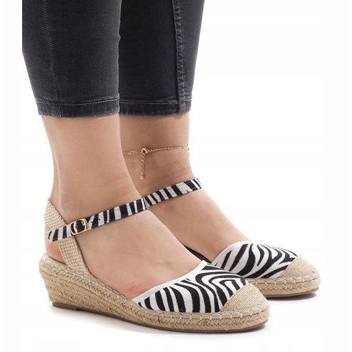 Zebra ék szandál espadrilles LLI-3M88-7 fehér fekete 1