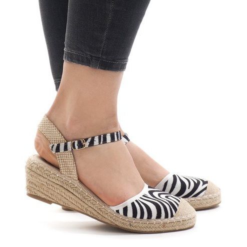 Zebra ék szandál espadrilles LLI-3M88-7 fehér fekete 2