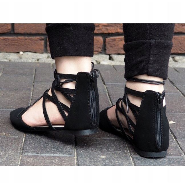 Nyitott / kötött balett szandál 6701 Fekete 1