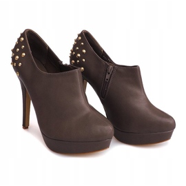 Elegáns csizma magas sarkú 8860P Khaki színben 1