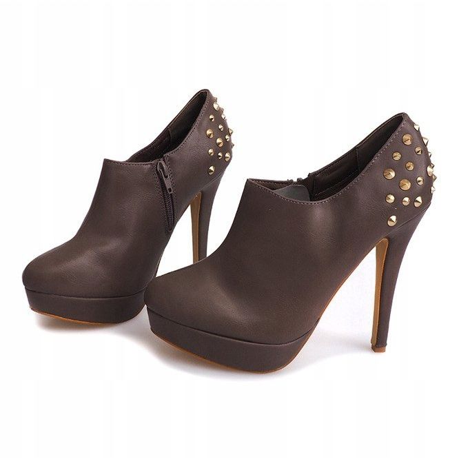 Elegáns csizma magas sarkú 8860P Khaki színben 2