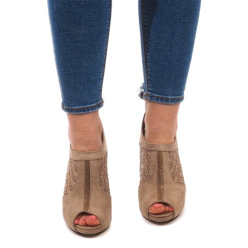 Nyitott csizma a magas sarkú LL05 Khaki színben sokszínű zöld 1