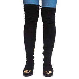 Magas velúr csizma Lycra B-8 fekete 2