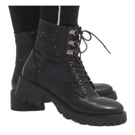 Ideal Shoes Fekete fűzős bokacsizma flitterekkel 1621 2