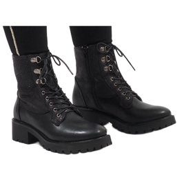 Ideal Shoes Fekete fűzős bokacsizma flitterekkel 1621 1